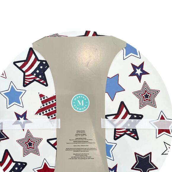 6pc Martha Stewart Patriotic Stars Round Placemats 15in Red White Blue USA NEW - Picture 6 of 6